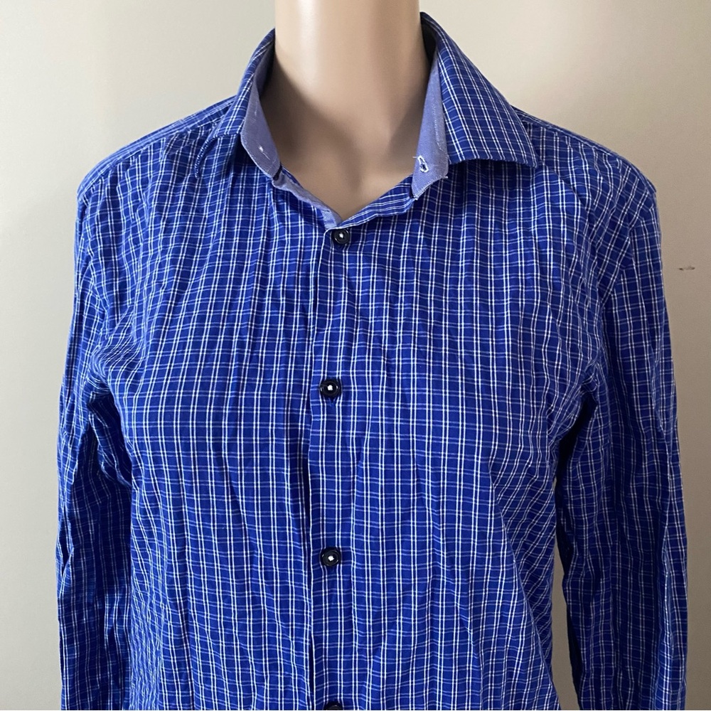 Hugo Boss Blue Gingham Dress Shirt, menβs 15/38
